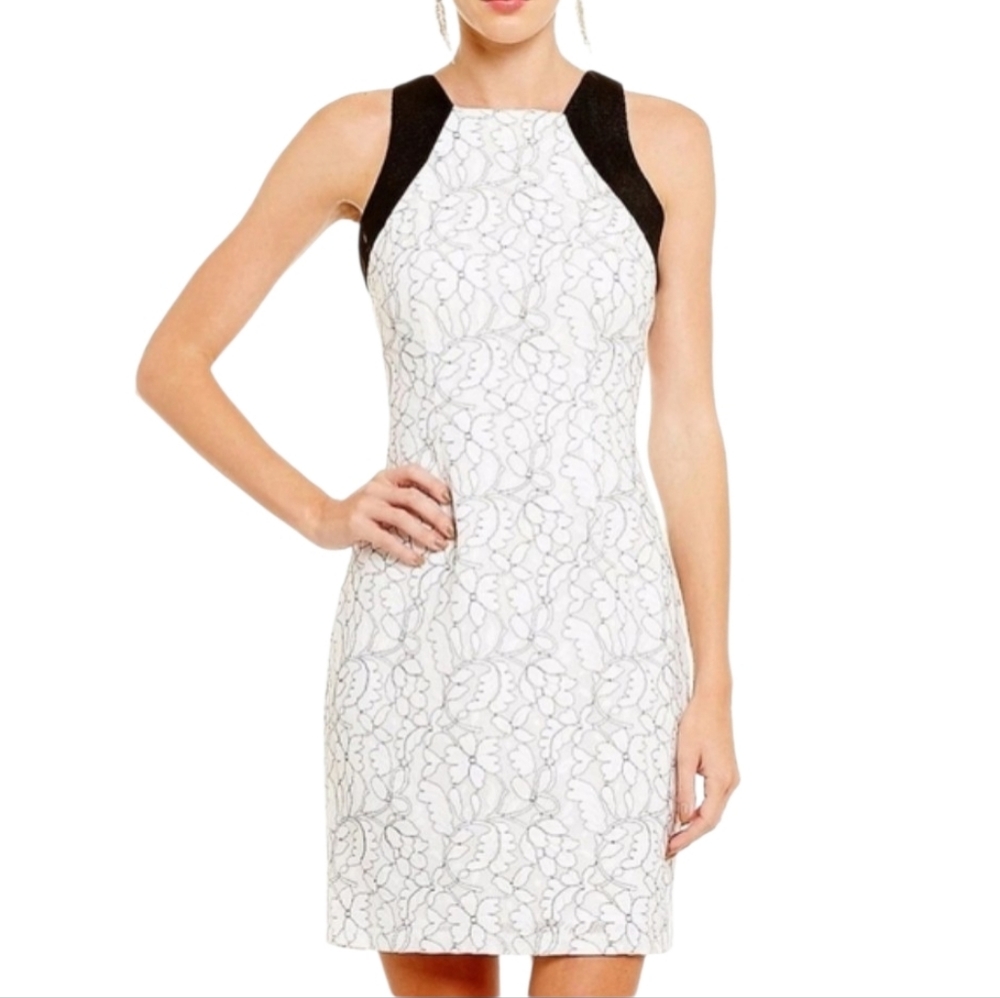 Belle Badgley Mischka Dress Lace Black White Women's Size 12 Sadie Sleeveless